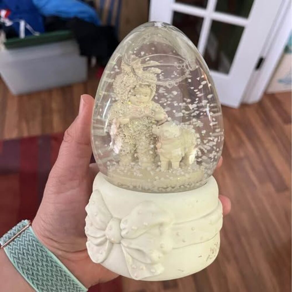 Vintage Easter Bunny Child and Lamb Snow Globe
